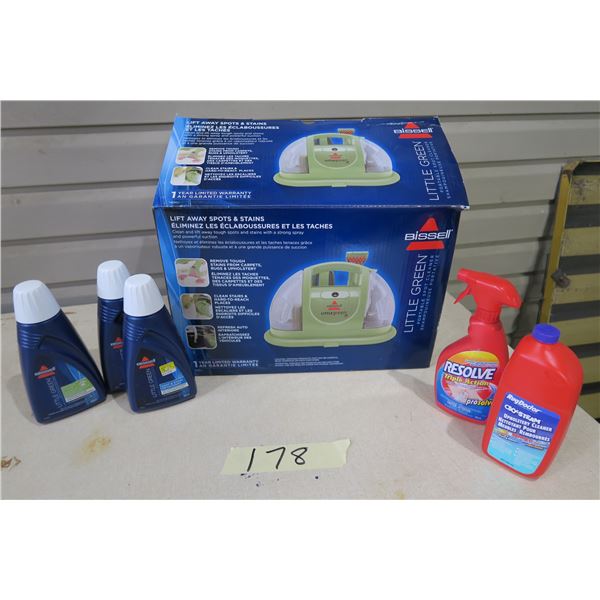 Bissell Little Green Upholstery Cleaner and 5 Bottles of Cleaning Supplies