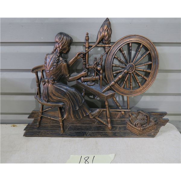 Woman with Spinning Wheel Decorative Wall Hanging Scene