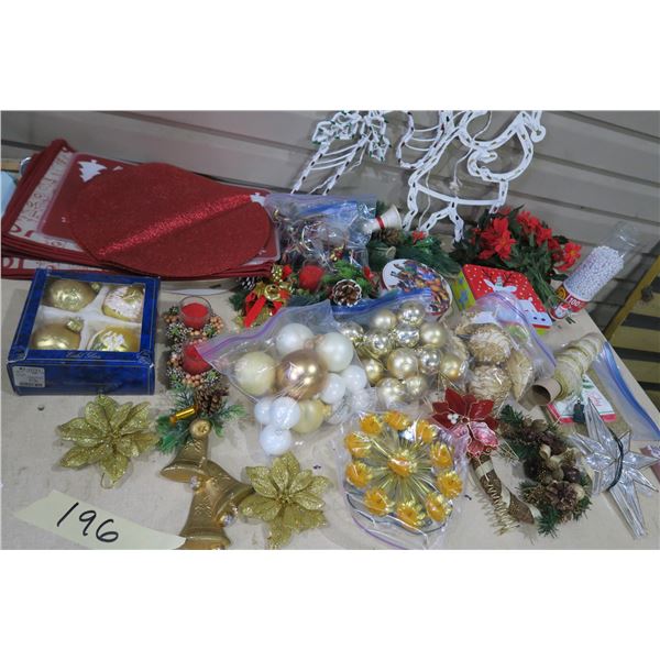 Xmas Bundle - 3 Tree Stars, 2 LED Stand-ups, 3 Bags and 1 Box of Hanging Ornaments, 30 Table Mats, M