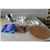 Image 1 : Kitchen Items Bundle - 5 Trays/Dishes, 9 Clothes, Vase and Statuette