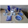Image 1 : Blue Decorative Glass/Porcelain Items - Swan Bowl Vase X2, Plate X2, Tile X1, Cups X2, Milk/Sugar Co