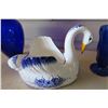 Image 8 : Blue Decorative Glass/Porcelain Items - Swan Bowl Vase X2, Plate X2, Tile X1, Cups X2, Milk/Sugar Co