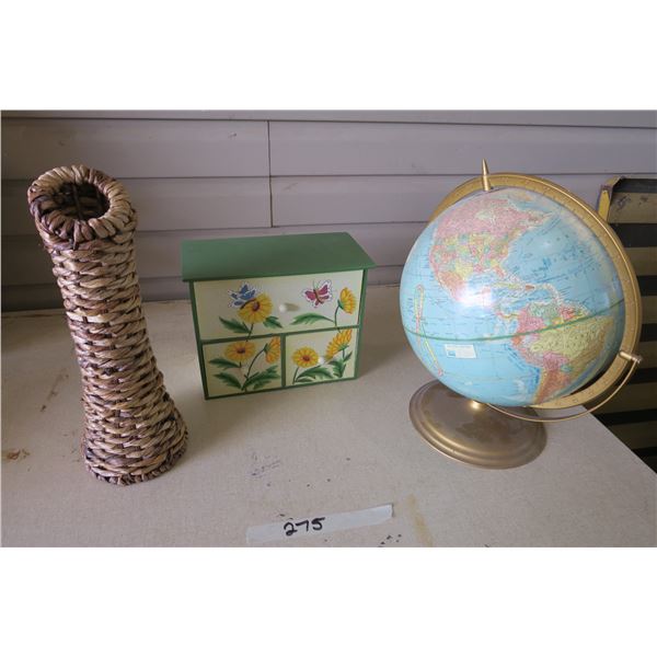 Home Decorations - Wicker Plant Holder, Mini Drawer and Globe