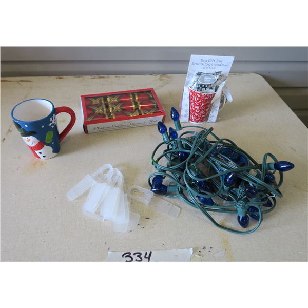 Xmas Items - Cups, Lights, Crackers