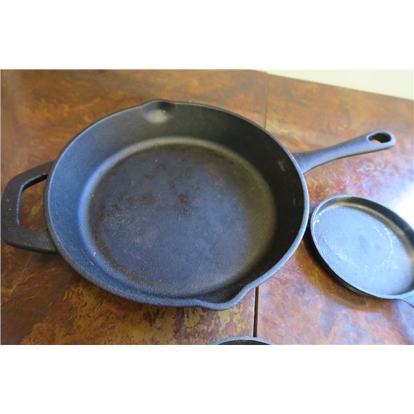 Cast Iron Pan 10" and 2X Small Cast Iron Pans 5"