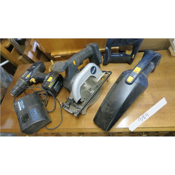 Mastercraft 14.4V Battery Powered Cordless Tool Set - Hand Vacuum, Reciprocating Saw, Circular Saw, 