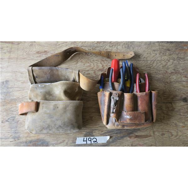 2 Tool Pouches and Tool Belt with Electrical Tools and Extras (Lots)