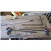 Image 1 : Measuring Squares X2, 24" Ratchet Clamps X2, Dowling X2, Extension Pole and Broom