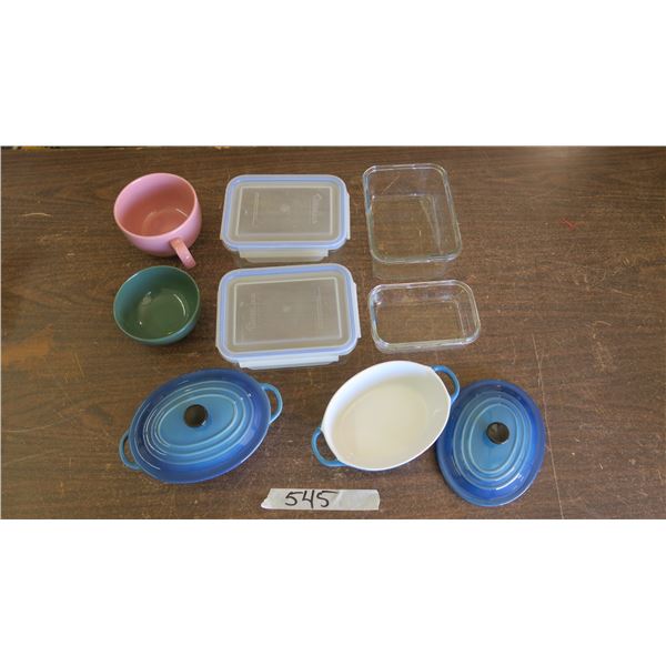 Kitchenware- Glass Containers X4, Small Oven Dishes w/ Lids, Cup and Bowl