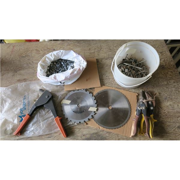 Rivet Gun, Saw Blades X2, Tin Snips X2, Various Nails