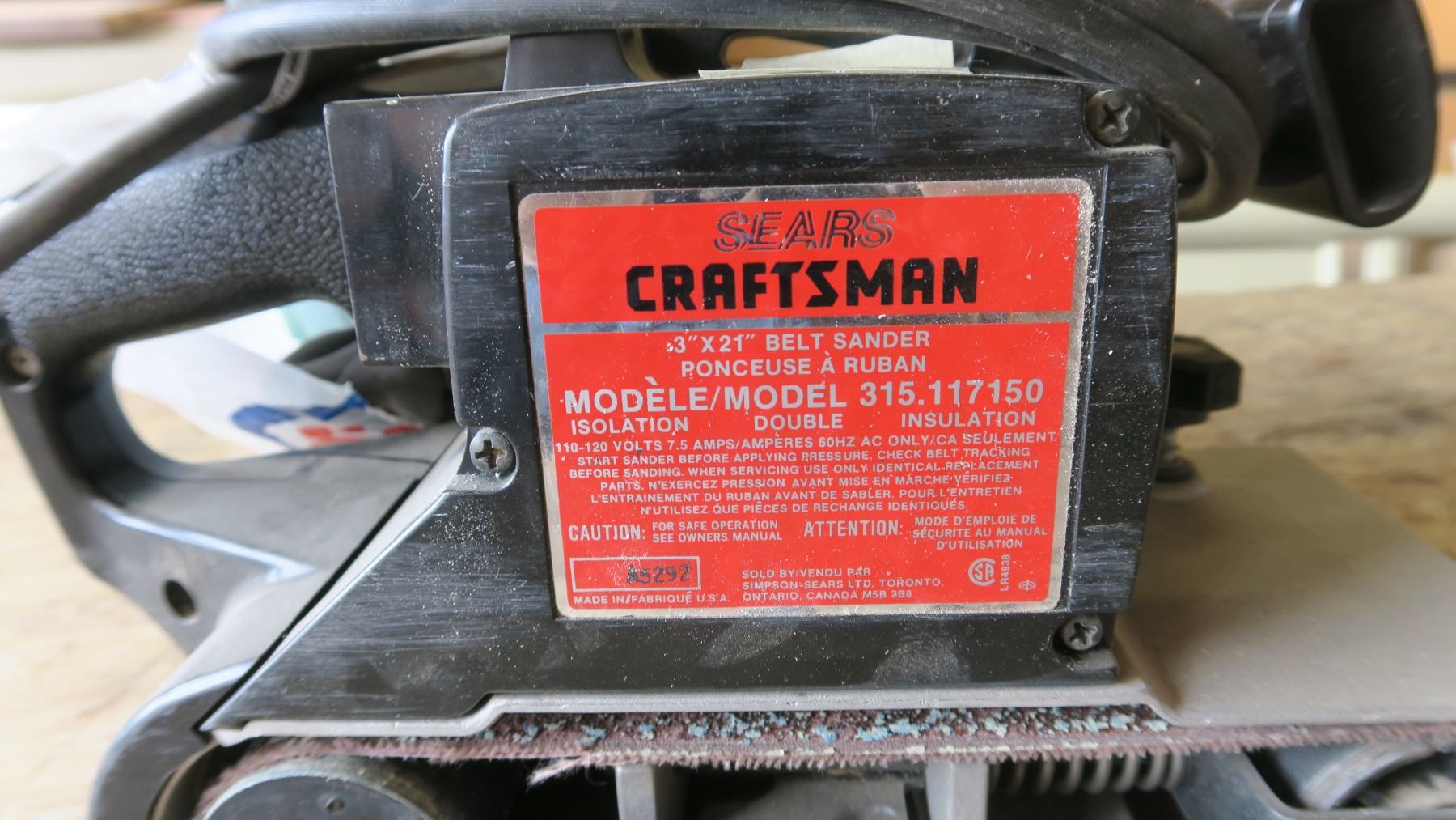 Sears/Craftsman Belt Sander Model 315.117150 3"X21"