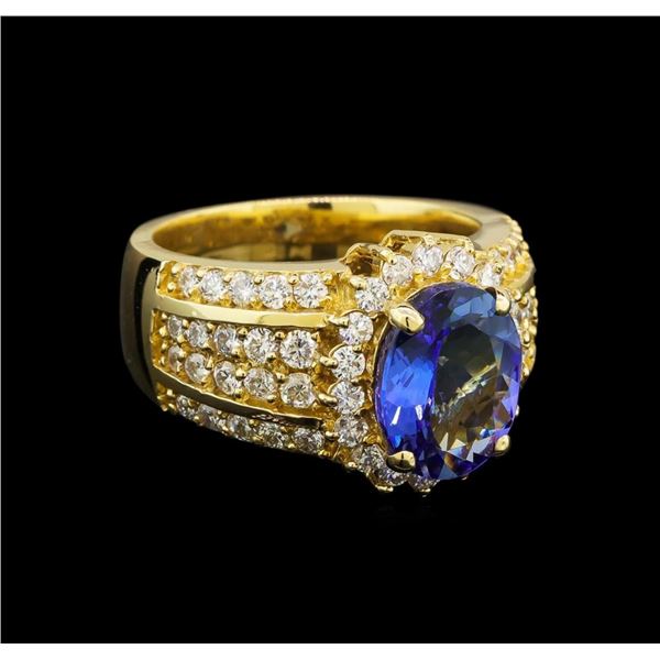 14KT Yellow Gold 3.29 ctw Tanzanite and Diamond Ring