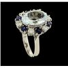 Image 4 : 4.96 ctw Aquamarine, Sapphire and Diamond Ring - 14KT White Gold