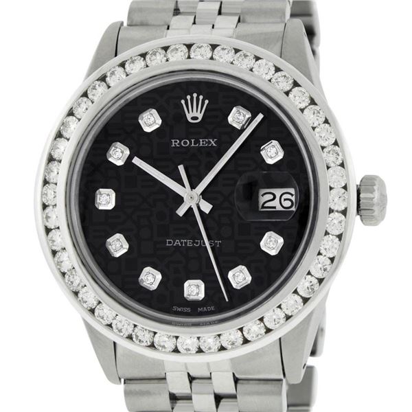 Rolex Mens Stainless Steel Black Jubilee 3 ctw Diamond Datejust Wristwatch 36MM