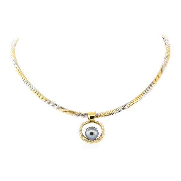 0.36 ctw Diamond and Pearl Pendant And Chain - 14 & 18KT Yellow And White Gold