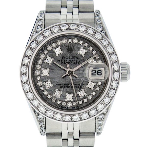 Rolex Ladies Stainless Steel Quickset Meteorite Diamond Lugs Jubilee Datejust Wr