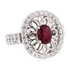 Image 1 : 1.78 ctw Oval Mixed Ruby And Round Brilliant Cut Diamond Ring - 14KT White Gold