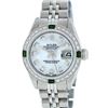Image 2 : Rolex Ladies Stainless Steel Mother Of Pearl Diamond Emerald 26MM Datejust Wrist