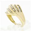 Image 5 : 14k Yellow Gold 1.15 ctw 5 Channel Baguette Diamond Wide Tiered Swirl Band Ring
