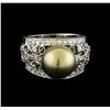 Image 2 : Tahitian Pearl and Diamond Ring - 14KT White Gold