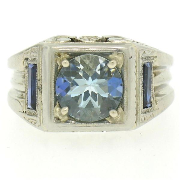 Antique Art Deco 18kt White Gold 1.25 ctw Aquamarine and Diamond Ring