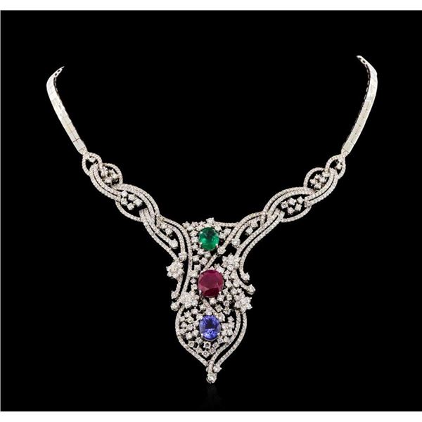 11.56 ctw Ruby, Sapphire, Emerald and Diamond Necklace - 14KT White Gold