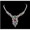 Image 1 : 11.56 ctw Ruby, Sapphire, Emerald and Diamond Necklace - 14KT White Gold