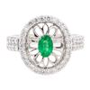 Image 2 : 1.16 ctw Oval Mixed Emerald And Round Brilliant Cut Diamond Ring - 14KT White Go