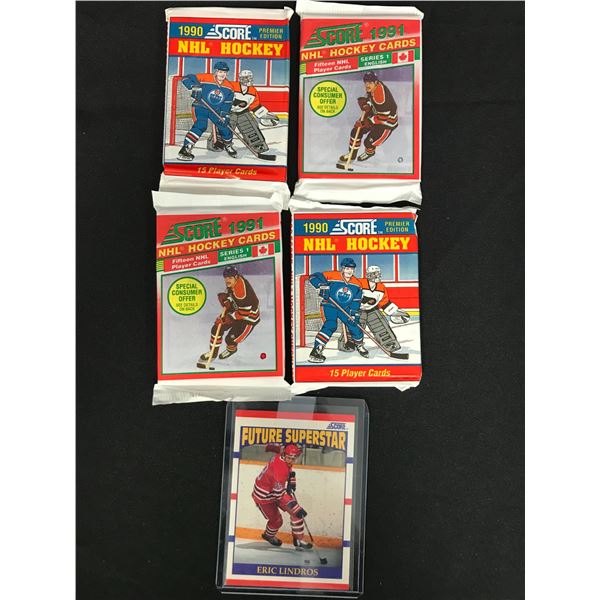 1990/1991 SCORE UNOPENED TRADING CARD PACKS W/ERIC LINDROS RC
