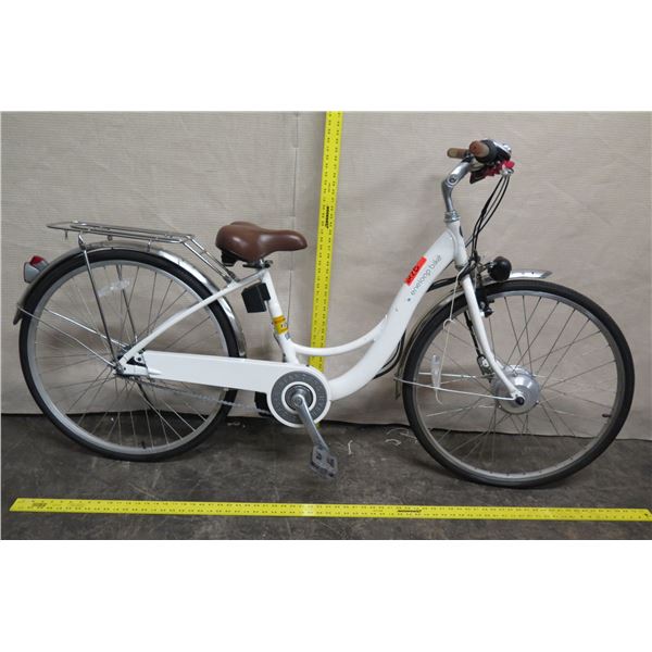 Eneloop Bike Girl's White Electric Standard Hybrid Cycle w/ Back Rack