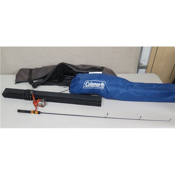 Fishing Rod & Reel, Sony SA-CT180 Speaker & Coleman Folding Chair in Bag