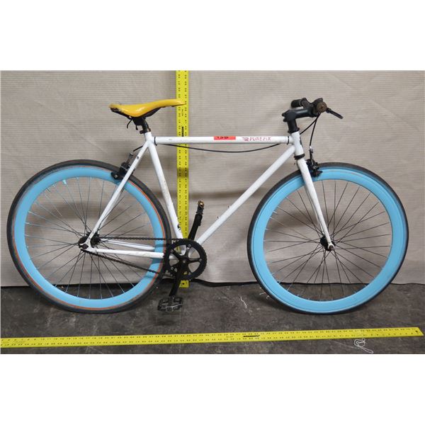 Pure Fix Cycles Men's White Bike w/ Blue Tires