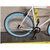 Image 6 : Pure Fix Cycles Men's White Bike w/ Blue Tires