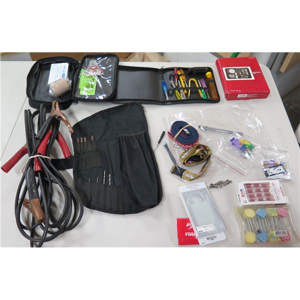 Car Battery Jumper Cables, Drill Bits, Tool Kit, Grooming Set, etc