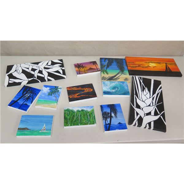 Qty 11 Misc Size Hawaiian Scene Art Work
