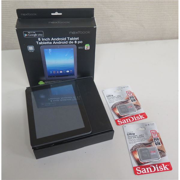 Next Book 8" Android Tablet New in Box & 2 San Disk Memory Cards