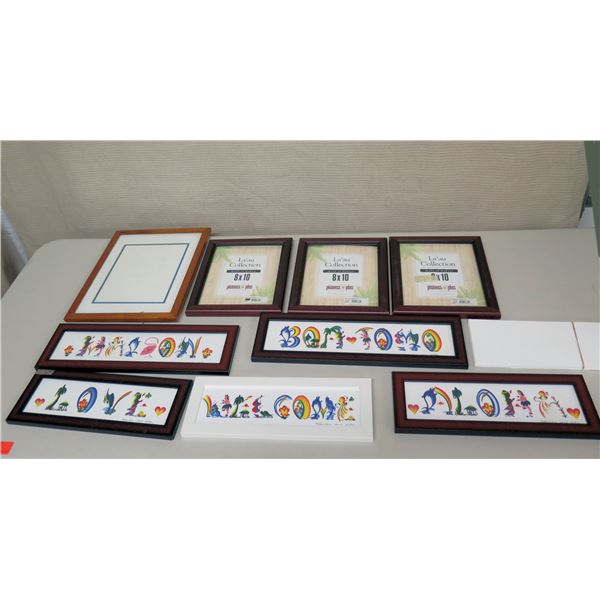 Qty 5 Framed Hawaiian Art Signs & 4 New Wooden Frames