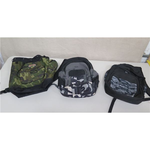 Qty 3 Green & Gray Camouflage Backpacks Cal Silver Pro
