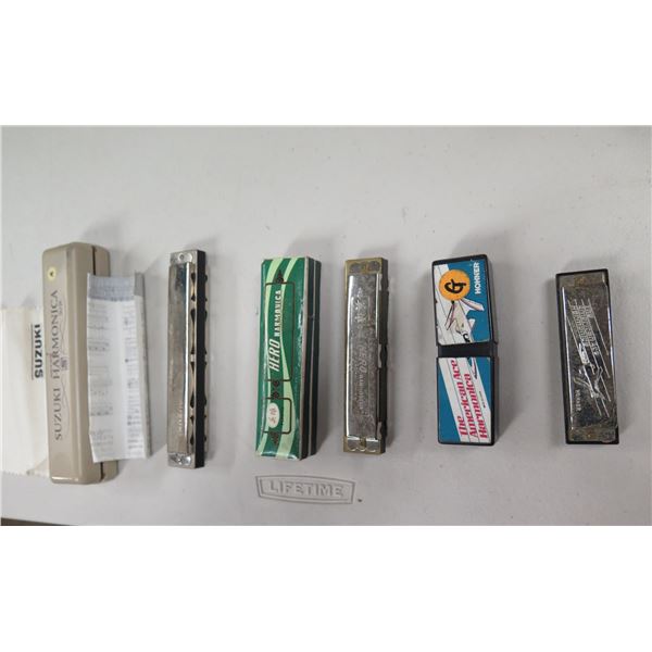 Qty 6 Harmonicas: Hero, Suzuki, American Ace, etc