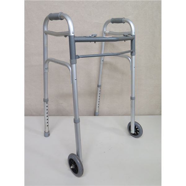 Two Button Folding Health Aid Walker w/ Wheels