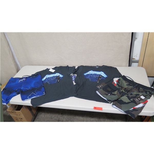 Qty 2 Billabong Metallica T-Shirts, Metallica & Camouflage Shorts New w/ Tags