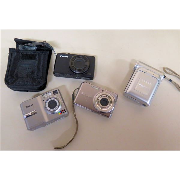 Qty 4 Digital Cameras: Kodak, Canon Powershot, Casio Exilim & Digilife w/ 1 Case
