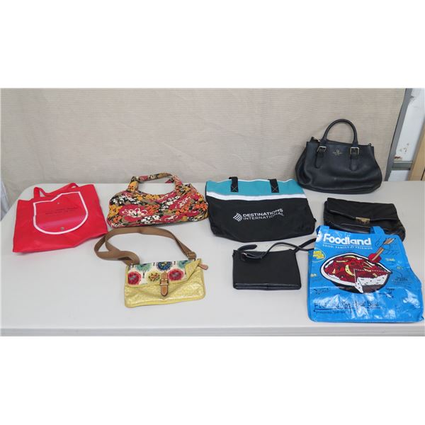 Qty 8 Handbags, Wristlets & Tote Shopping Bags: Kate Spade, Floral, Foodland, etc
