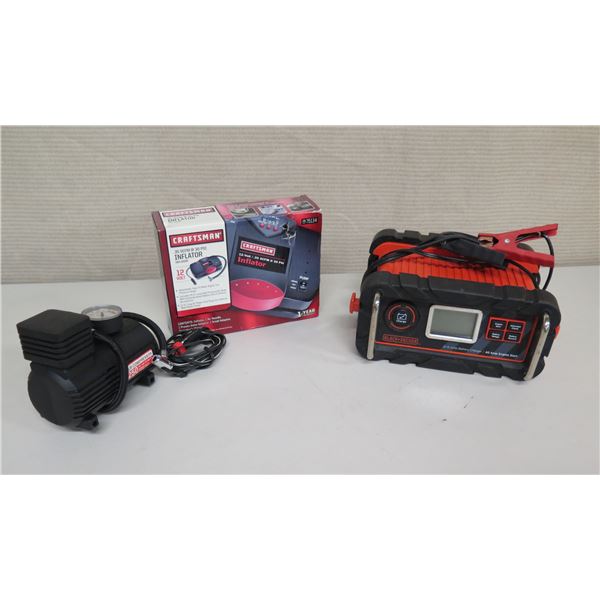 Black & Decker .15 Amp Batter Charger, Craftsman Inflator & 250 PSI Compressor