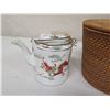 Image 2 : Asian Tea Pot w/ Dragon Design & Lid w/ Maker's Mark & Woven Basket