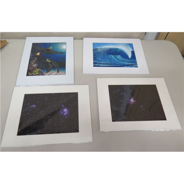Qty 4 Hawaiian Print Art Work Signed by Artist: Underwater Scene, Big Wave, etc