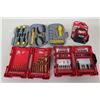 Image 1 : Qty 2 Red Helix Drill Bit Sets, Screwdriver Set & Milwaukee 16' Magnetic Tape
