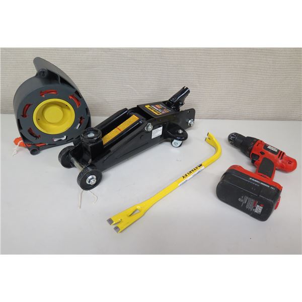 Black & Decker Drill Driver, Black Jack 2 Ton Floor Jack, Stanley Pry Bar, etc