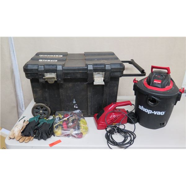 Shop-Vac, MVP Corded Vacuum, Misc Gloves, Nylon Straps, etc & Hard Toolbox