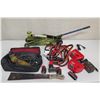 Image 1 : Car Battery Jumper Cables, Floor Jack, 2 Milwaukee M12 Chargers, Knives, etc